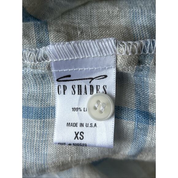 CP Shades Sleeveless Linen Button Blouse Top XS over sized plaid blue tan ivory - Picture 12 of 12